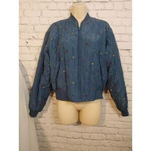 Lew Magram VINTAGE Women's Size Small Blue Silk Bomber Jacket.
